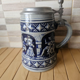 Кружка пивная фаянс олово кобальт Германия. Картинка 1